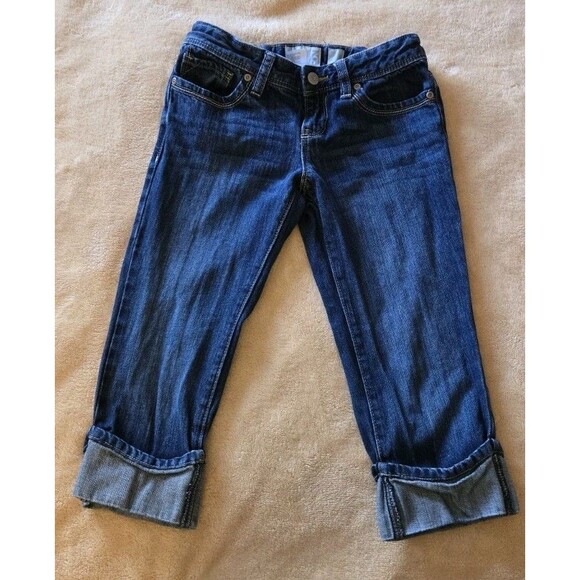 Old Navy Cropped Blue Jeans Girls Sz 10 Cotton Capri Pants Med Wash Adjustable - Picture 3 of 15